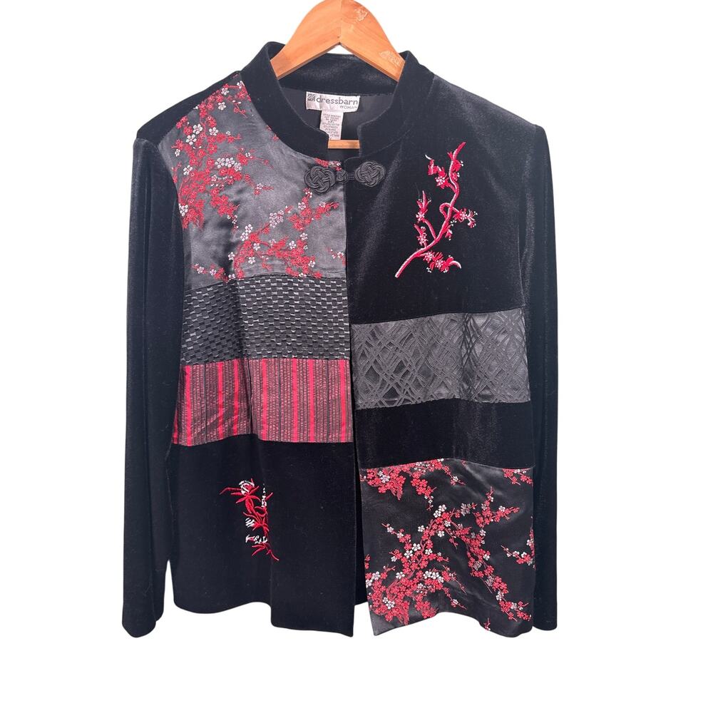 Dressbarn Woman Asian Style Jacket Womens Size 1X Floral Patchwork Kimono Velvet
